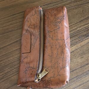 Patricia Nash Tan Map-Print Mini Crossbody Bag with Gold Zipper